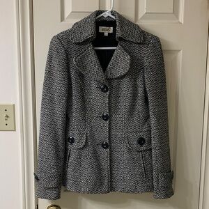 Costa Blanca, US 6, Black & White Geometric Pattern Pea Coat